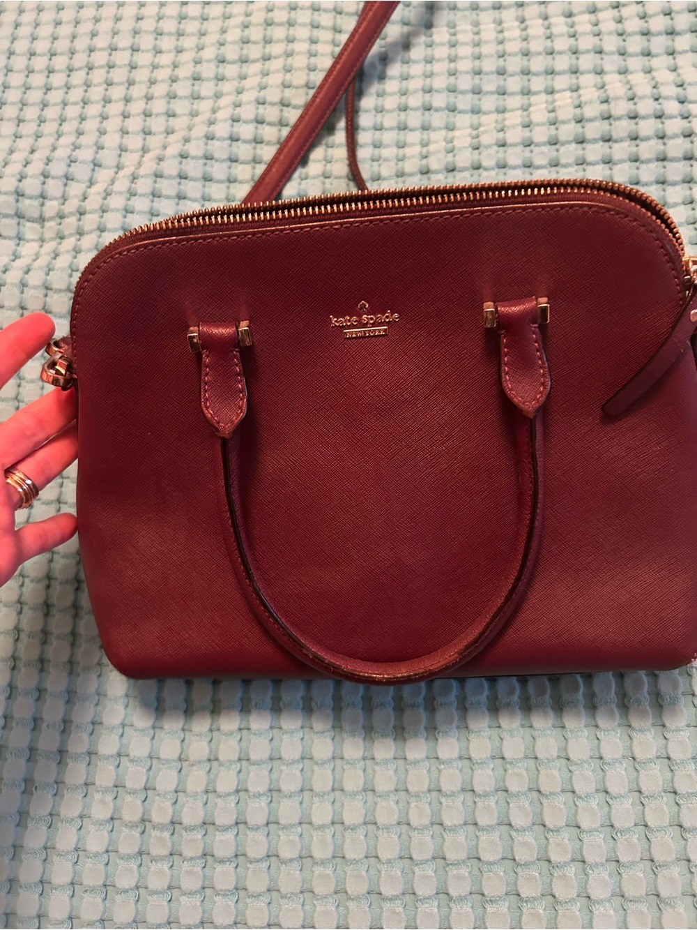 kate spade burgundy dome satchel shoulder bag with gold hardware